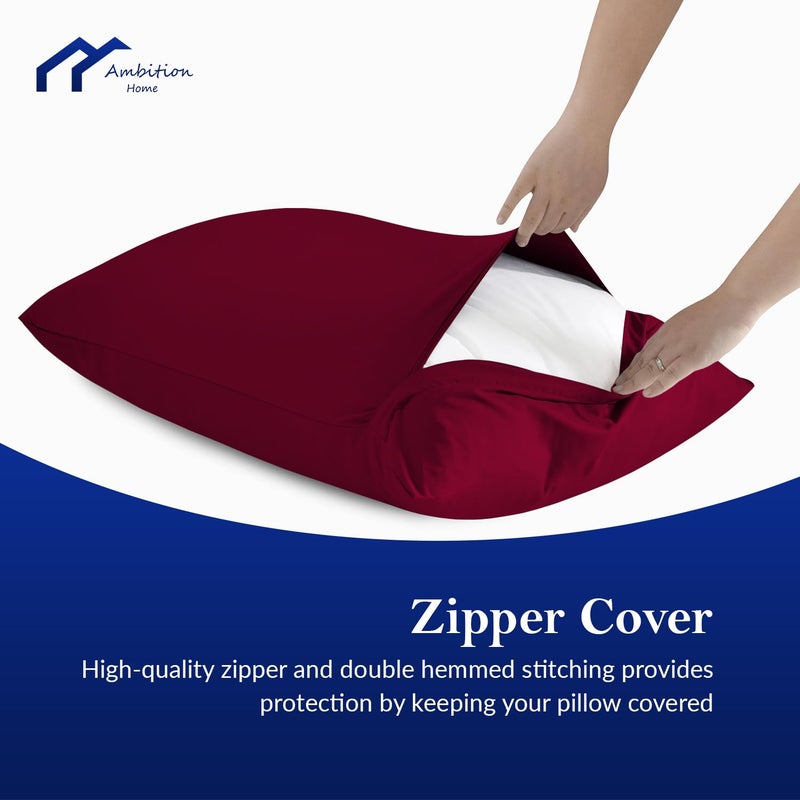 Ambition Home Toddler Travel Small Pillow case 12"x16" Burgundy Set of 2 Zipper Closure 500 Thread Count 100% Soft Egyptian Cotton Decorative Small Toddler Pillowcases 12x16 Inch, Burgundy - Image 5